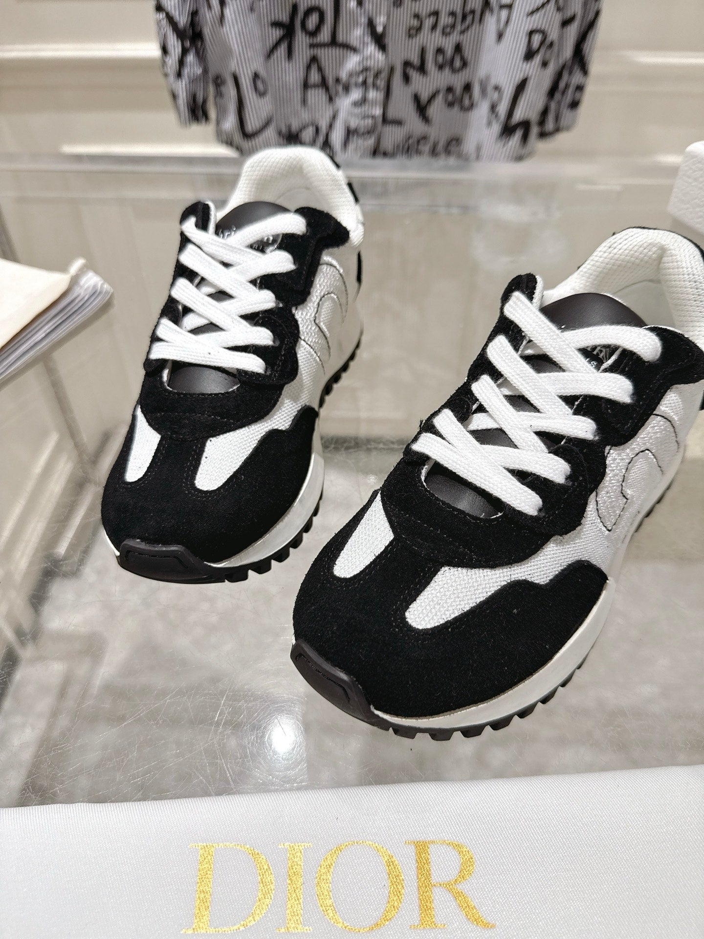 DIOR 25S C'EST DIOR SNEAKER IN WHITE BLACK CALFSKIN AND SUEDE