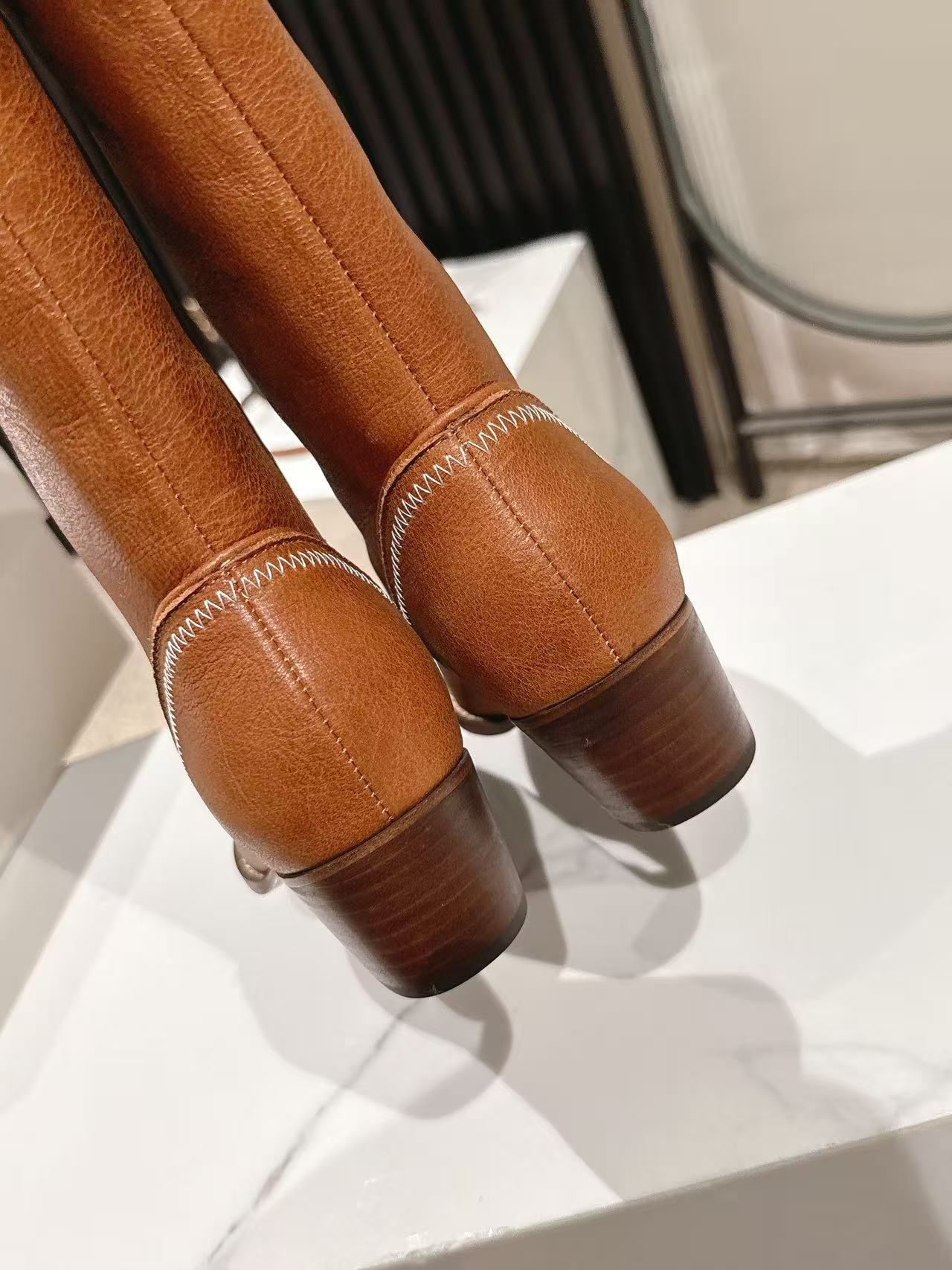 CELINE 25S HIGH BOOTS FOR FALL AND WINTER 45MM IN BURNT ORANGE CALFSKIN