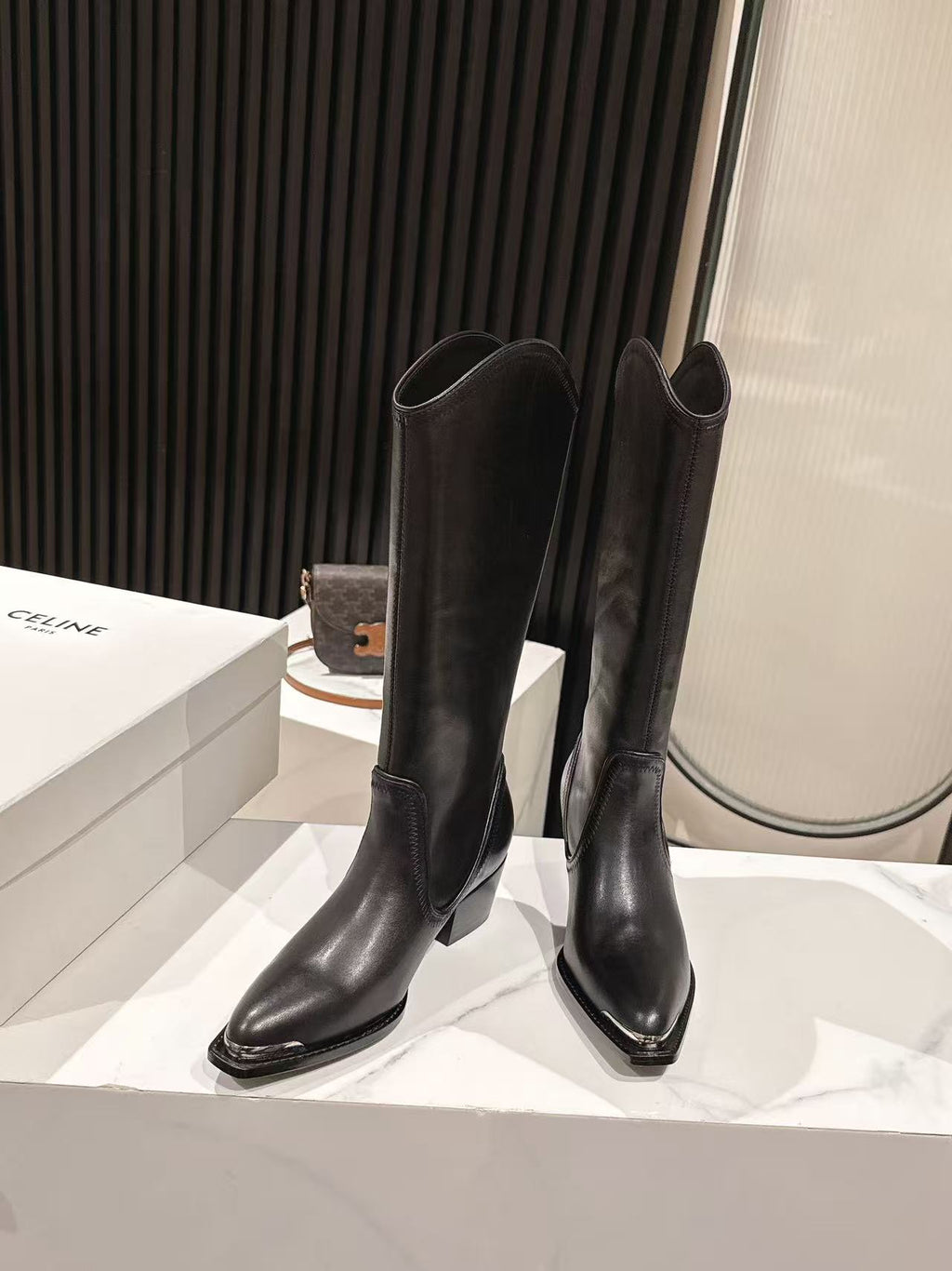 CELINE 25S HIGH BOOTS FOR FALL AND WINTER 45MM IN BLACK CALFSKIN