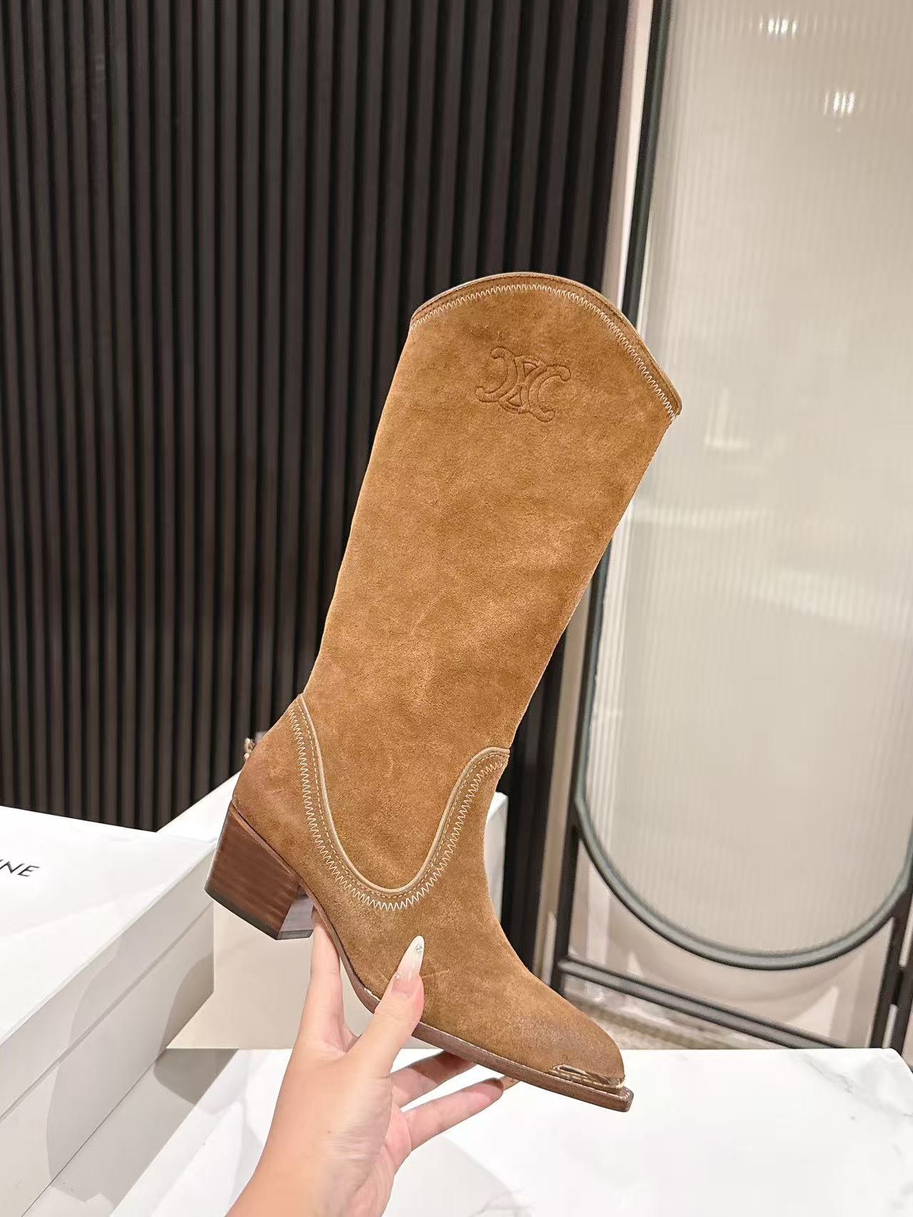 CELINE 25S HIGH BOOTS FOR FALL AND WINTER 45MM IN BROWN SUEDE