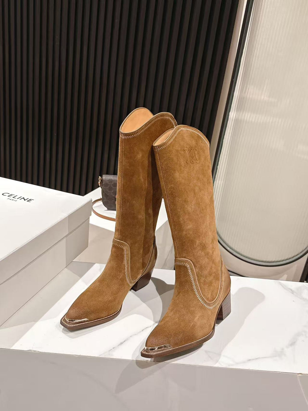 CELINE 25S HIGH BOOTS FOR FALL AND WINTER 45MM IN BROWN SUEDE