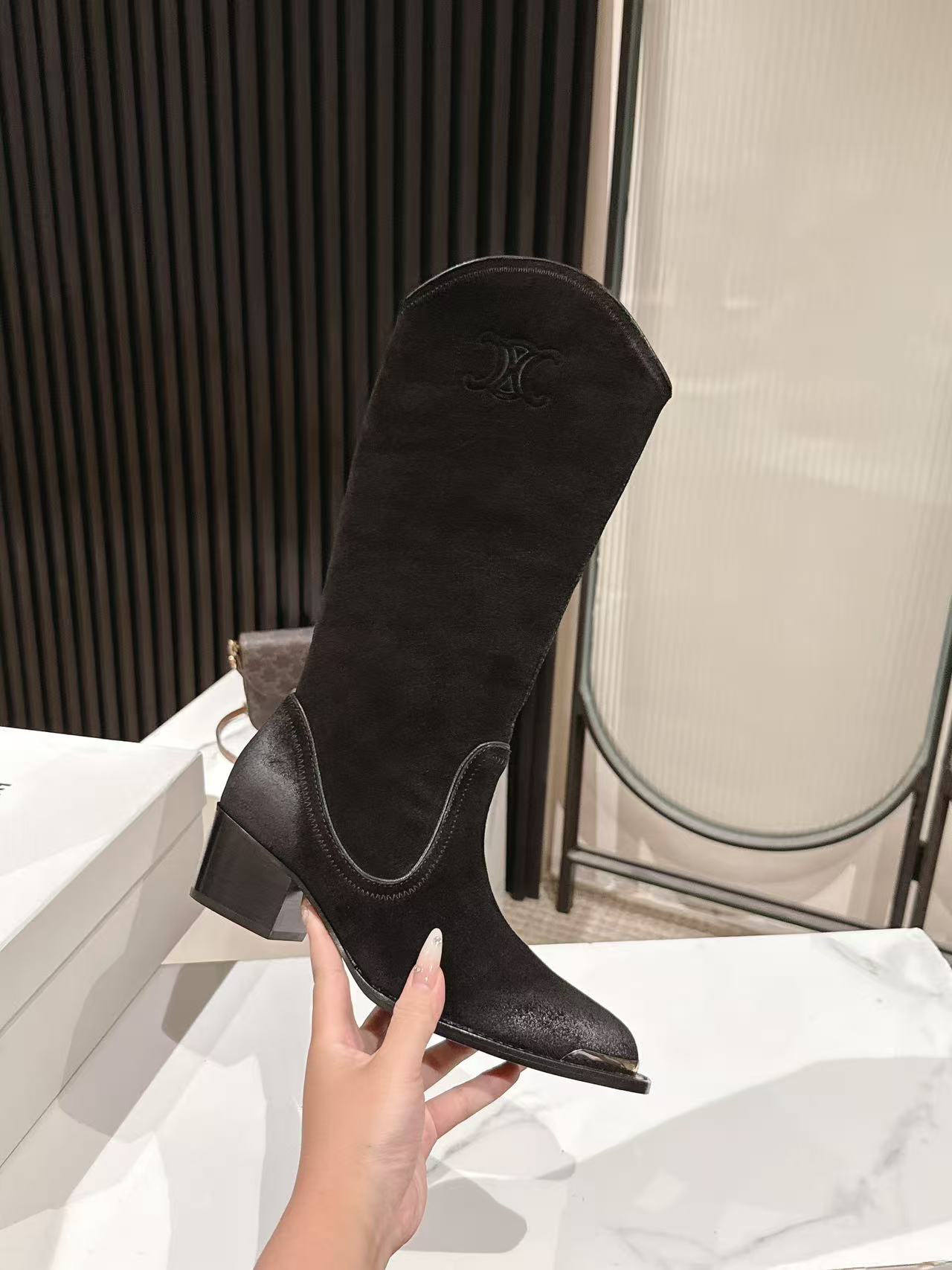 CELINE 25S HIGH BOOTS FOR FALL AND WINTER 45MM IN BLACK SUEDE