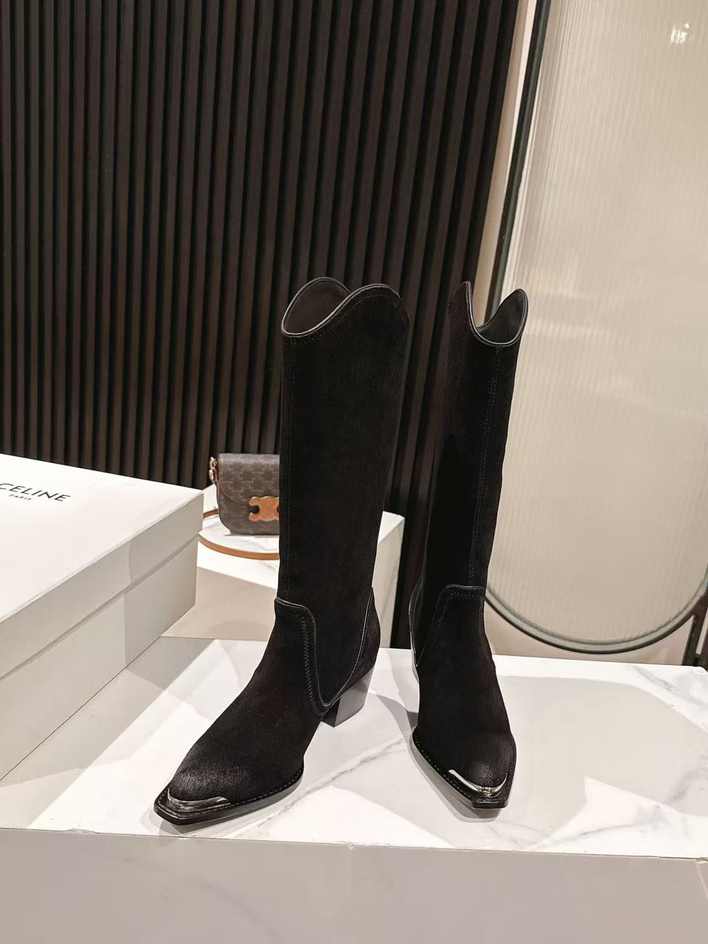 CELINE 25S HIGH BOOTS FOR FALL AND WINTER 45MM IN BLACK SUEDE
