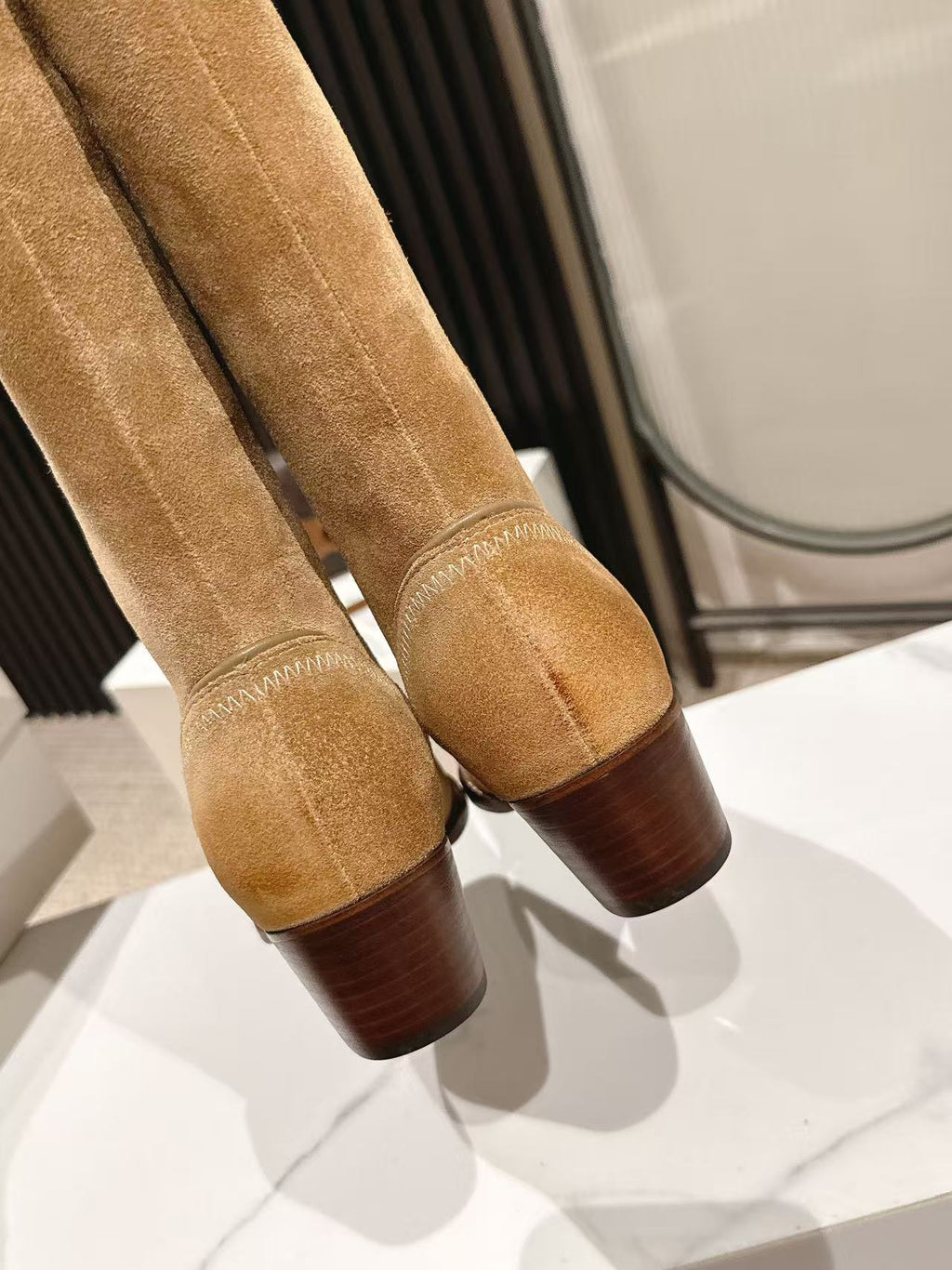 CELINE 25S HIGH BOOTS FOR FALL AND WINTER 45MM IN LIGHT BROWN SUEDE