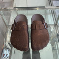 BIRKENSTOCK CLOG ATTACHED RHINESTONES IN BROWN CALFSKIN
