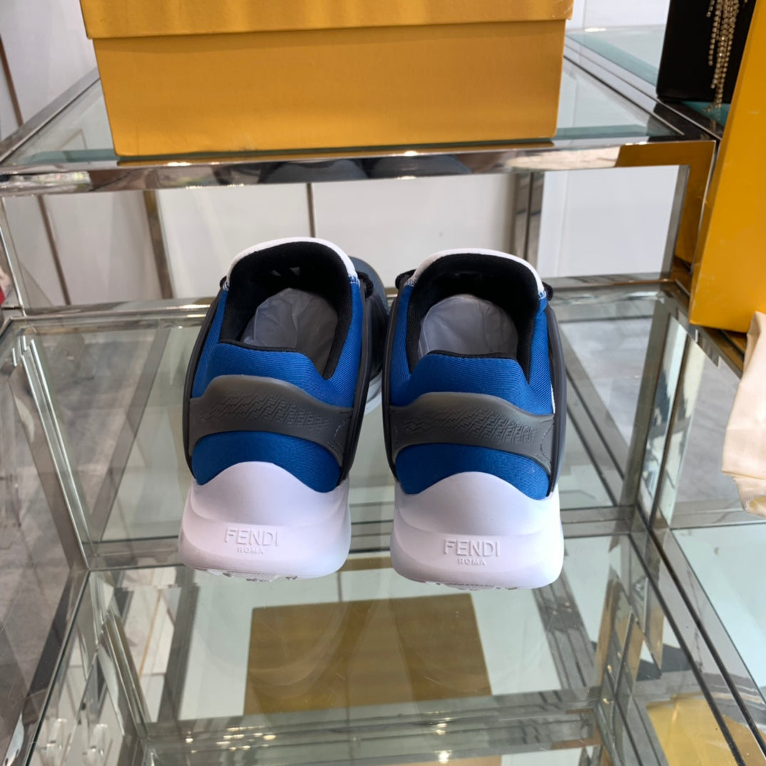 FENDI TAG SNEAKER IN BLACK MIX BLUE MESH AND RUBBER