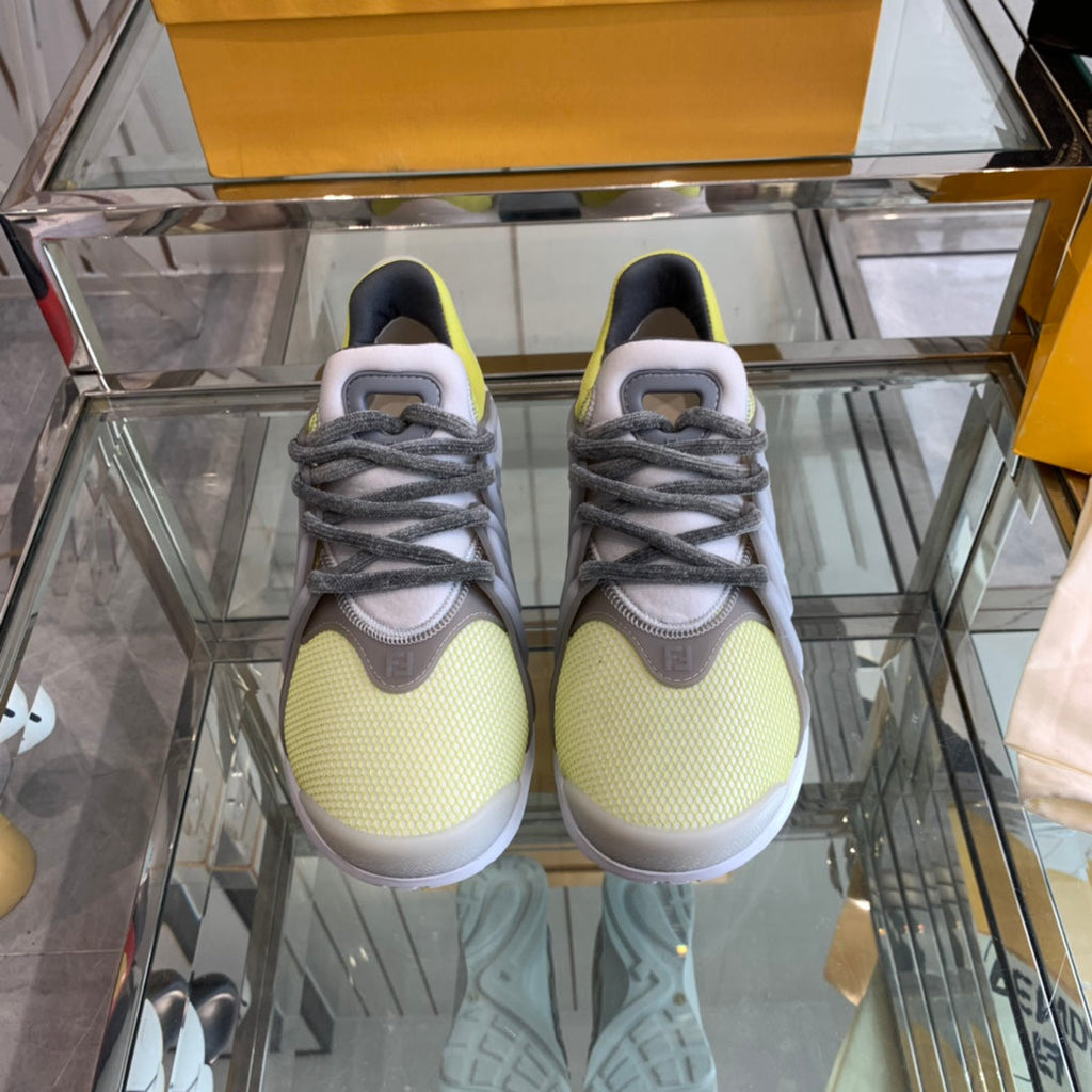 FENDI TAG SNEAKER IN NEON YELLOW MIX GREY MESH AND RUBBER
