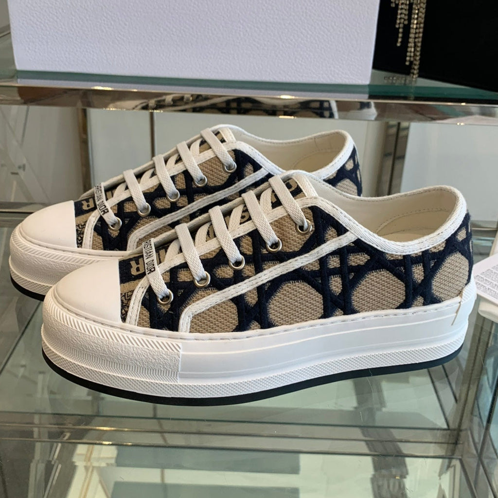 WALK'N PLATFORM SNEAKER IN CAMEL BEIGE MIX BLACK EMBROIDERED FABRIC