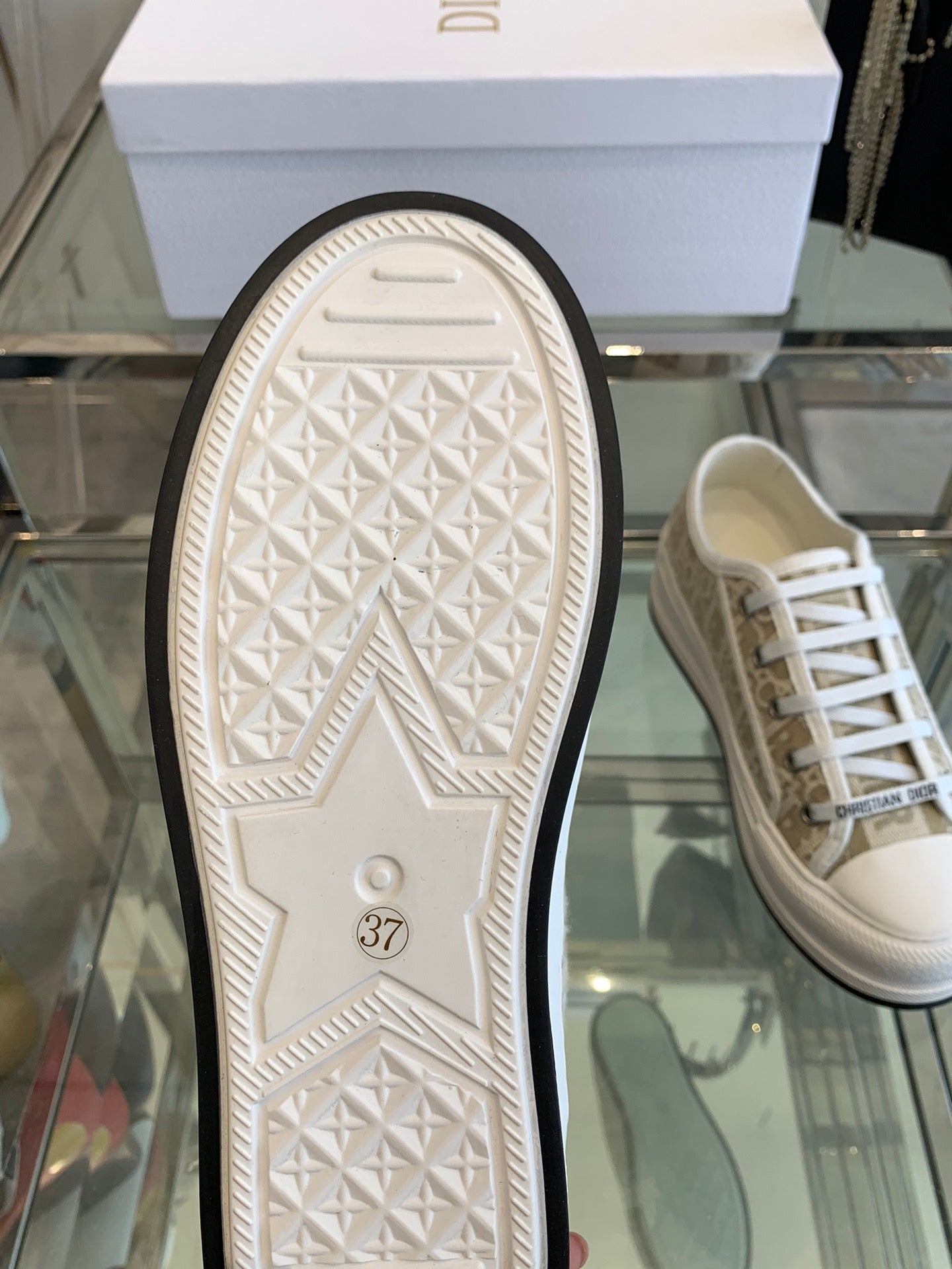 WALK'N PLATFORM SNEAKER CAMEL BEIGE OBLIQUE EMBROIDERED COTTON