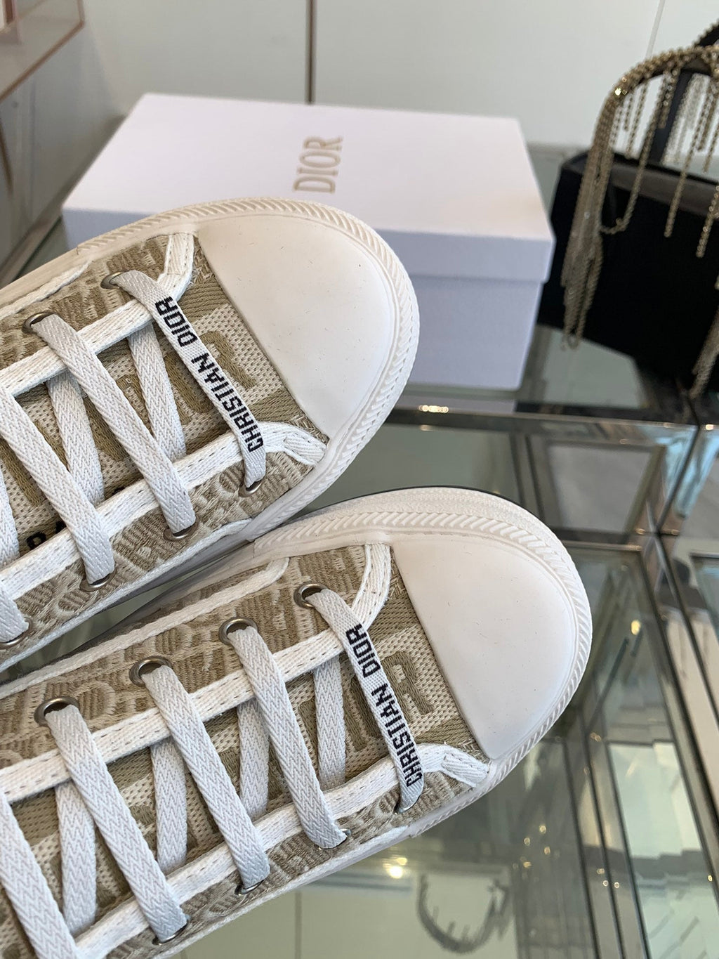 WALK'N PLATFORM SNEAKER CAMEL BEIGE OBLIQUE EMBROIDERED COTTON