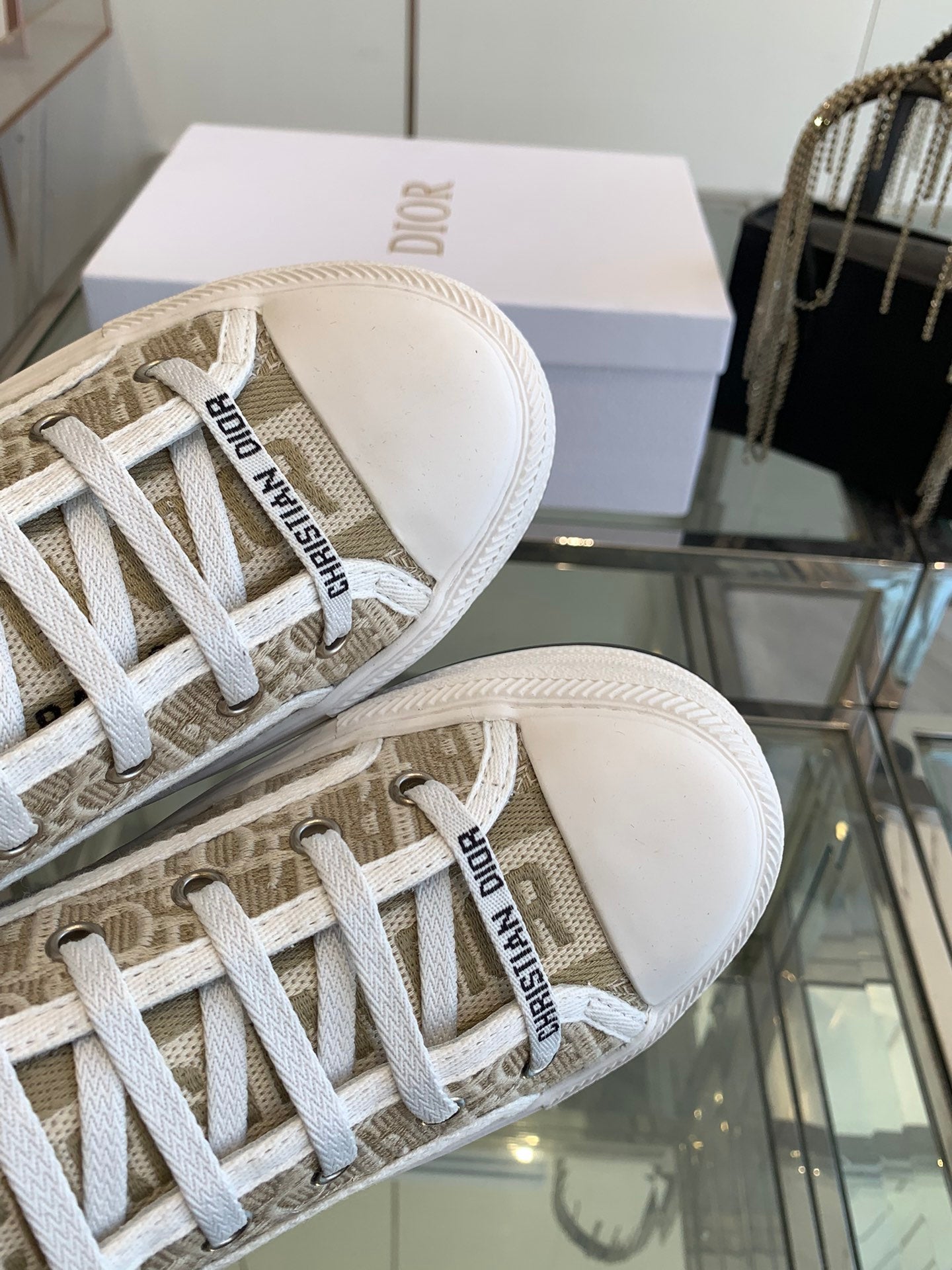 WALK'N PLATFORM SNEAKER CAMEL BEIGE OBLIQUE EMBROIDERED COTTON