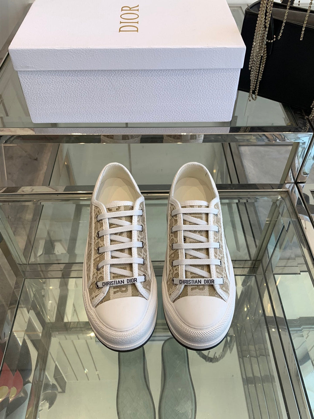 WALK'N PLATFORM SNEAKER CAMEL BEIGE OBLIQUE EMBROIDERED COTTON