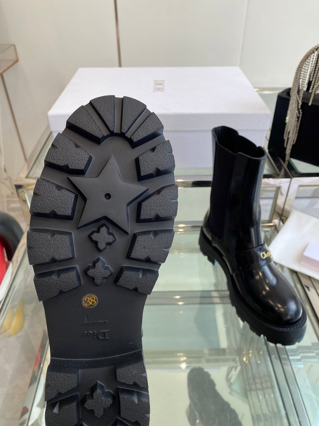 DIOR 25S D-QUEST ANKLE BOOT 35MM IN BLACK GLOSSY CALFSKIN GOLD HARDWARE