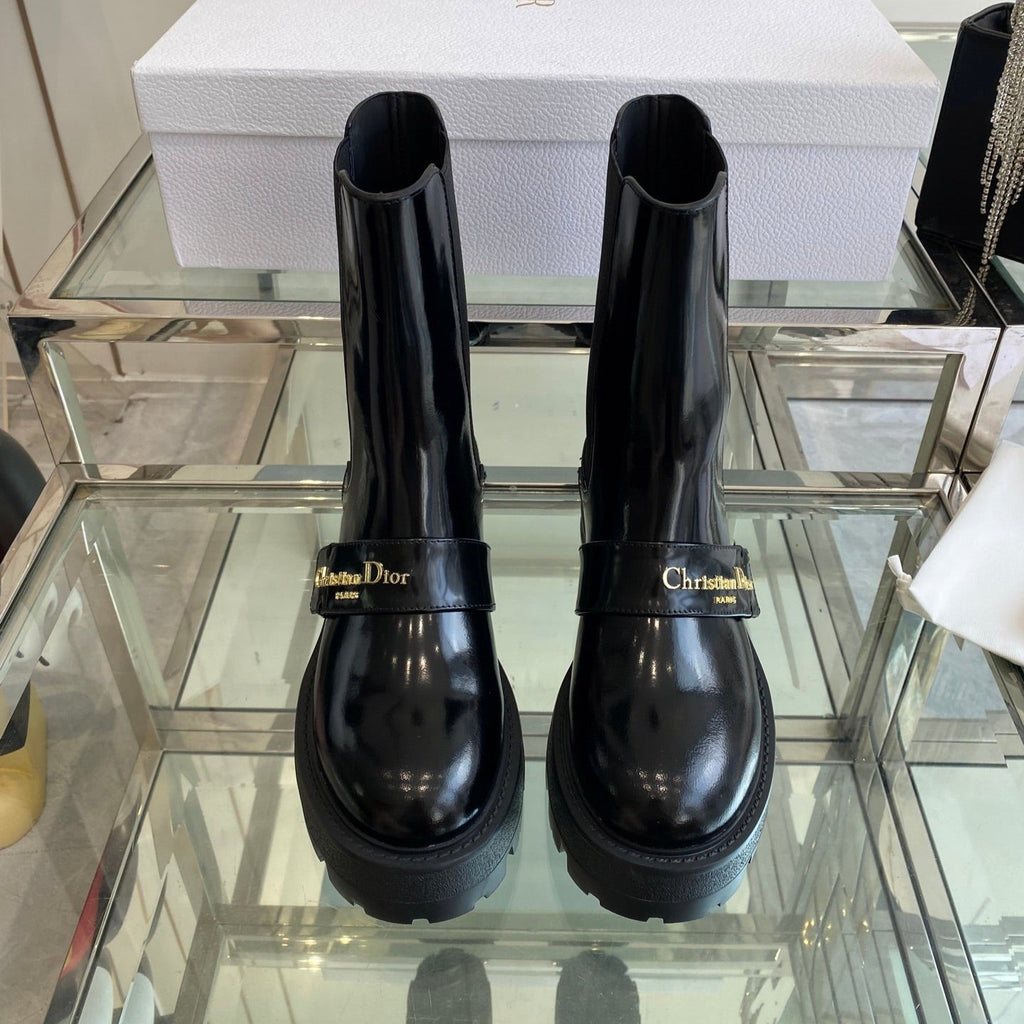 DIOR 25S D-QUEST ANKLE BOOT 35MM IN BLACK GLOSSY CALFSKIN GOLD HARDWARE