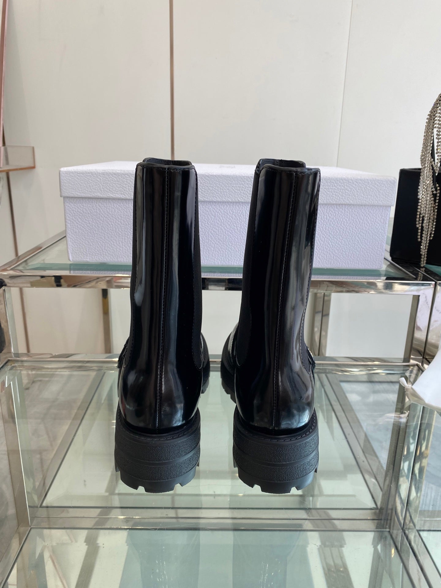 DIOR 25S D-QUEST ANKLE BOOT 35MM IN BLACK GLOSSY CALFSKIN GOLD HARDWARE