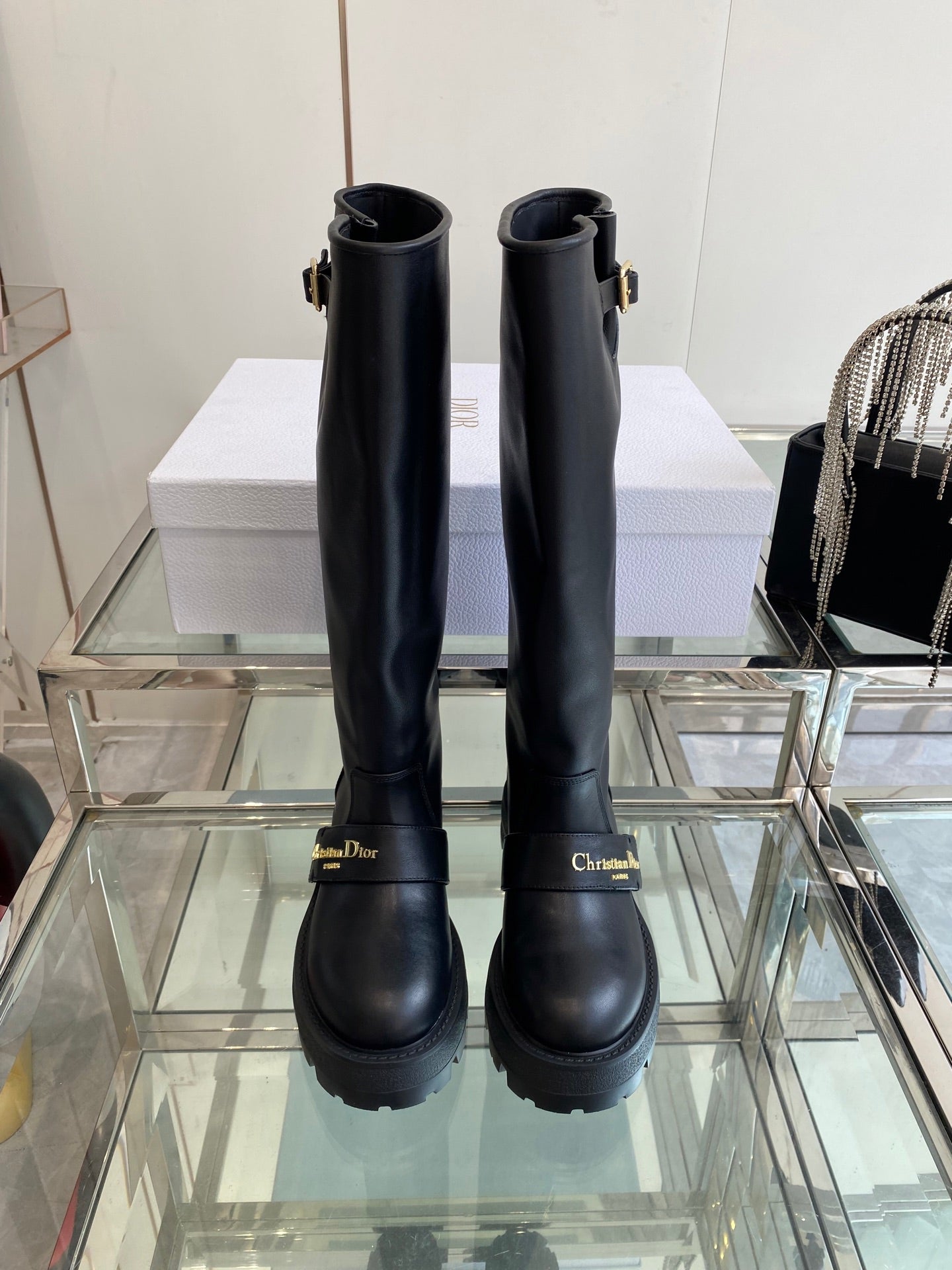 DIOR 25S BROGUE BOOTS 35MM IN BLACK CALFSKIN GOLD HARDWARE