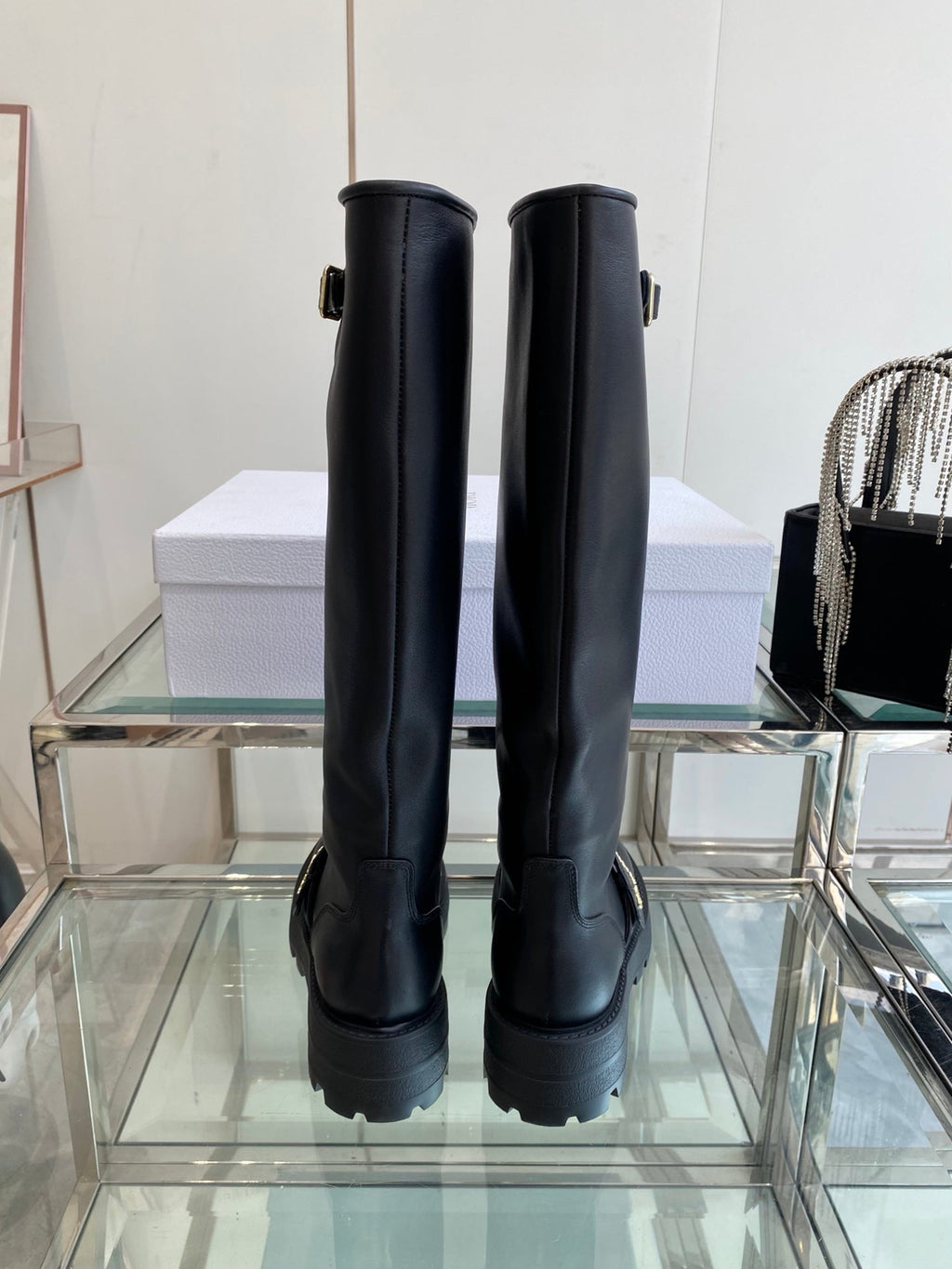 DIOR 25S BROGUE BOOTS 35MM IN BLACK CALFSKIN GOLD HARDWARE