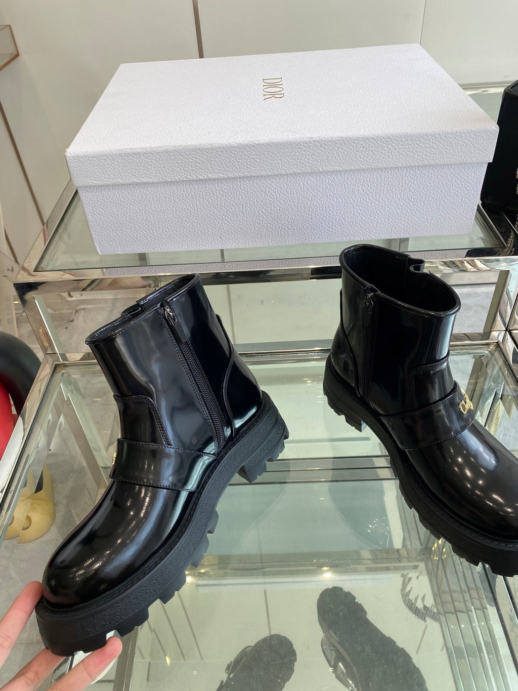 DIOR 25S D-QUEST ANKLE BOOT 35MM IN BLACK GLOSSY CALFSKIN