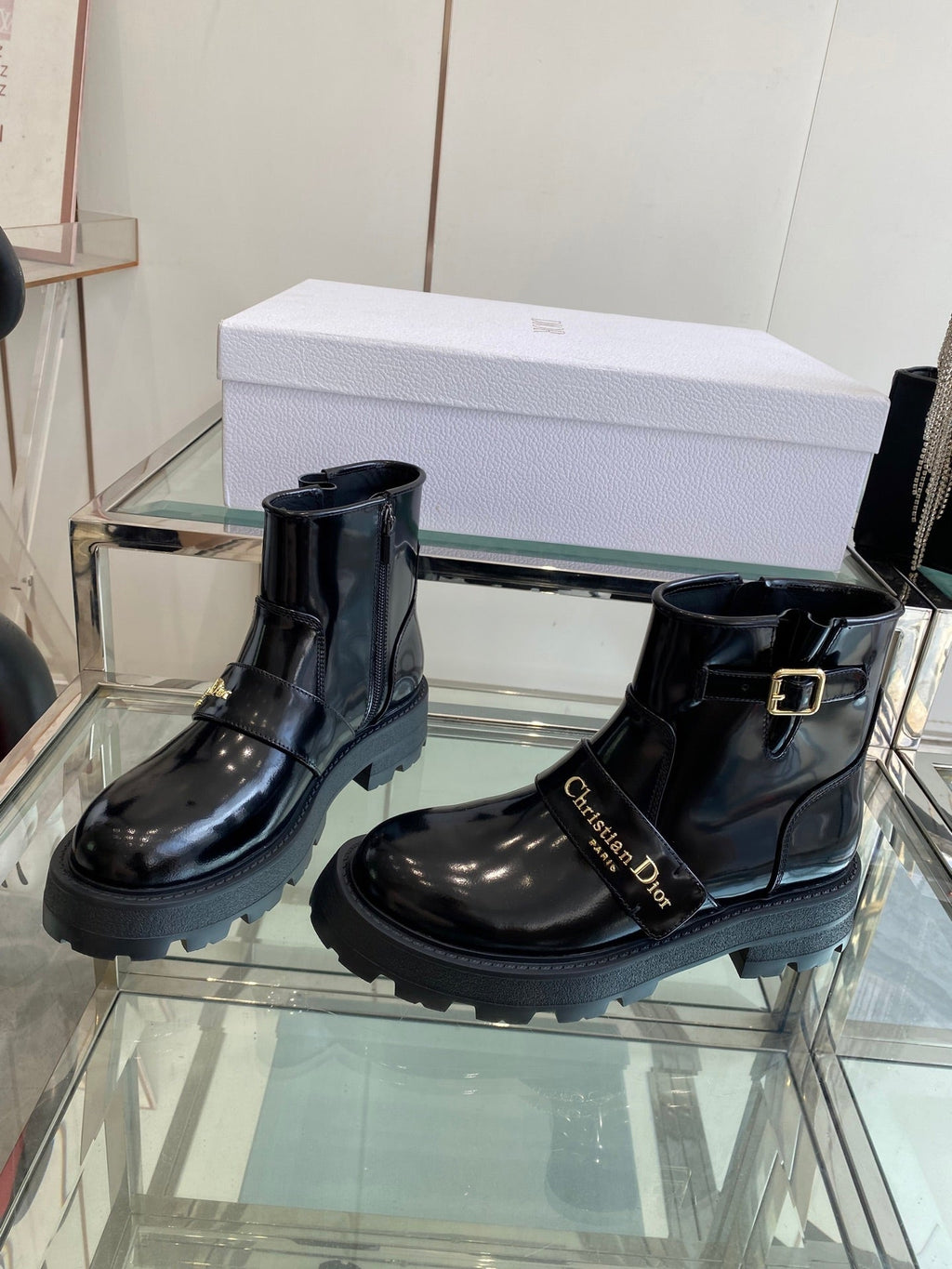 DIOR 25S D-QUEST ANKLE BOOT 35MM IN BLACK GLOSSY CALFSKIN