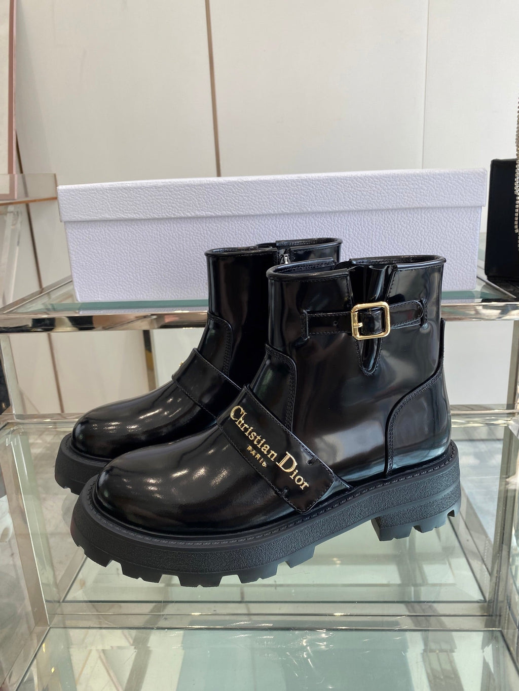 DIOR 25S D-QUEST ANKLE BOOT 35MM IN BLACK GLOSSY CALFSKIN