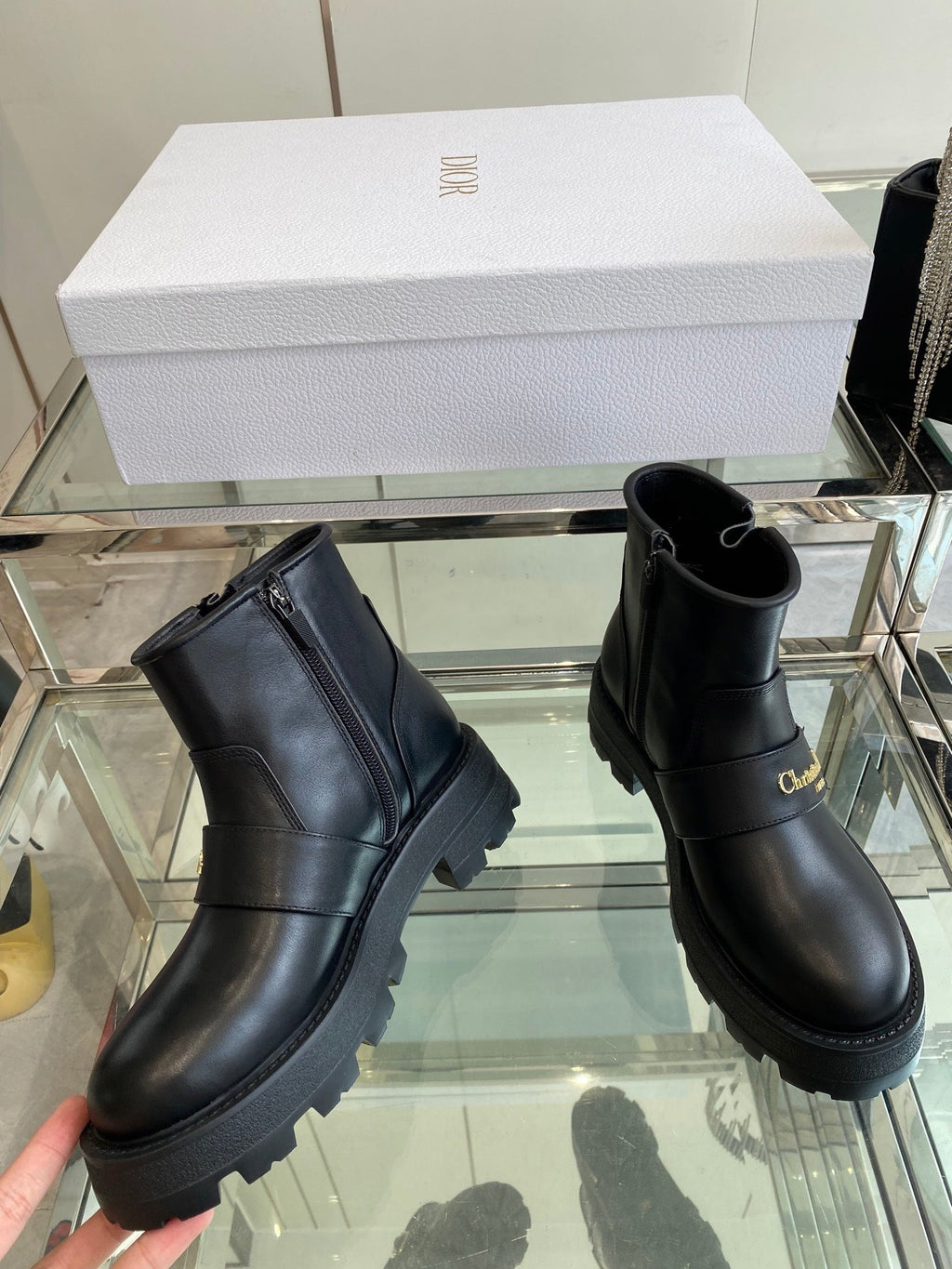 DIOR 25S D-QUEST ANKLE BOOT 35MM IN BLACK CALFSKIN