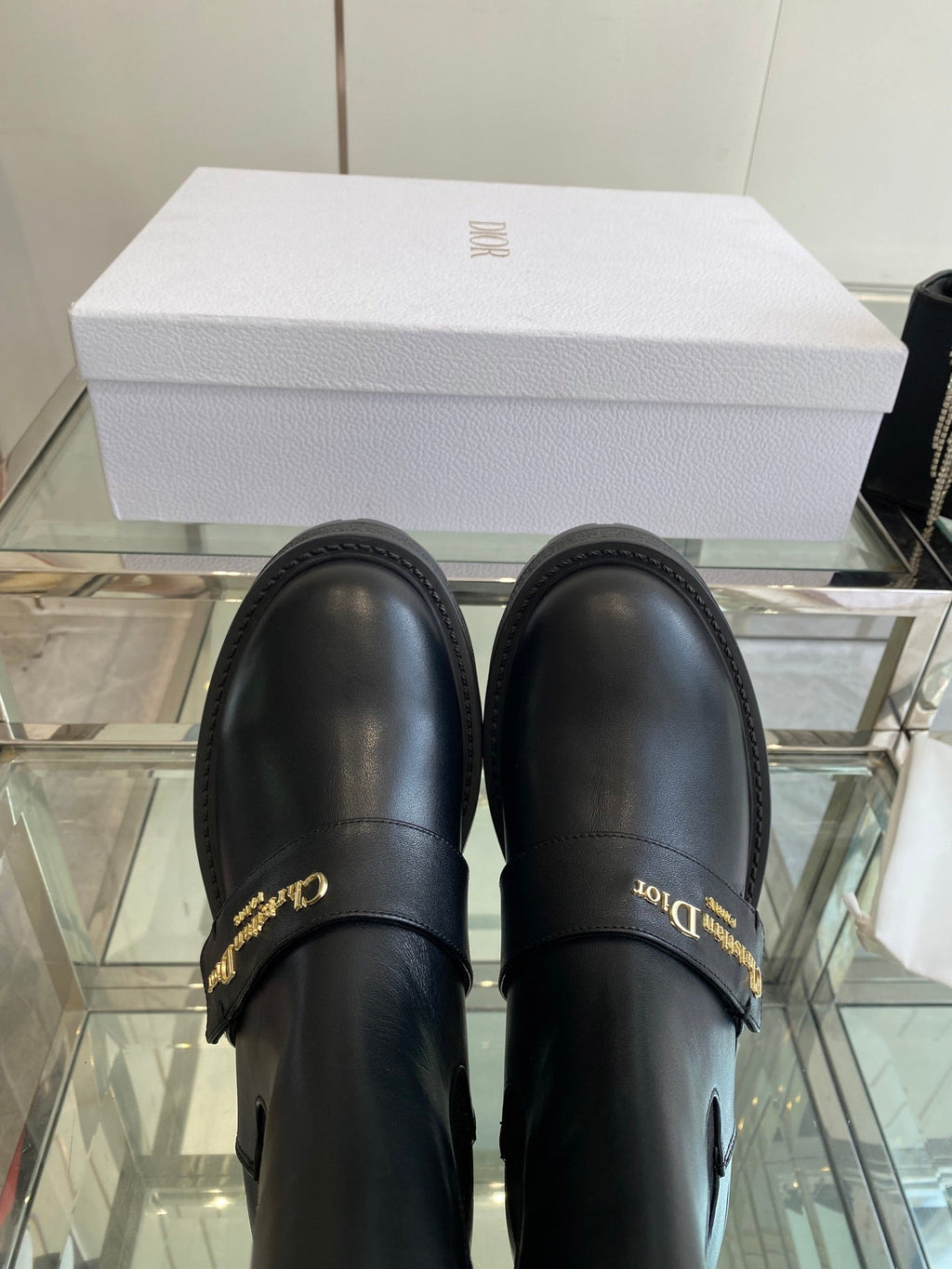 DIOR 25S D-QUEST ANKLE BOOT 35MM IN BLACK CALFSKIN GOLD HARDWARE