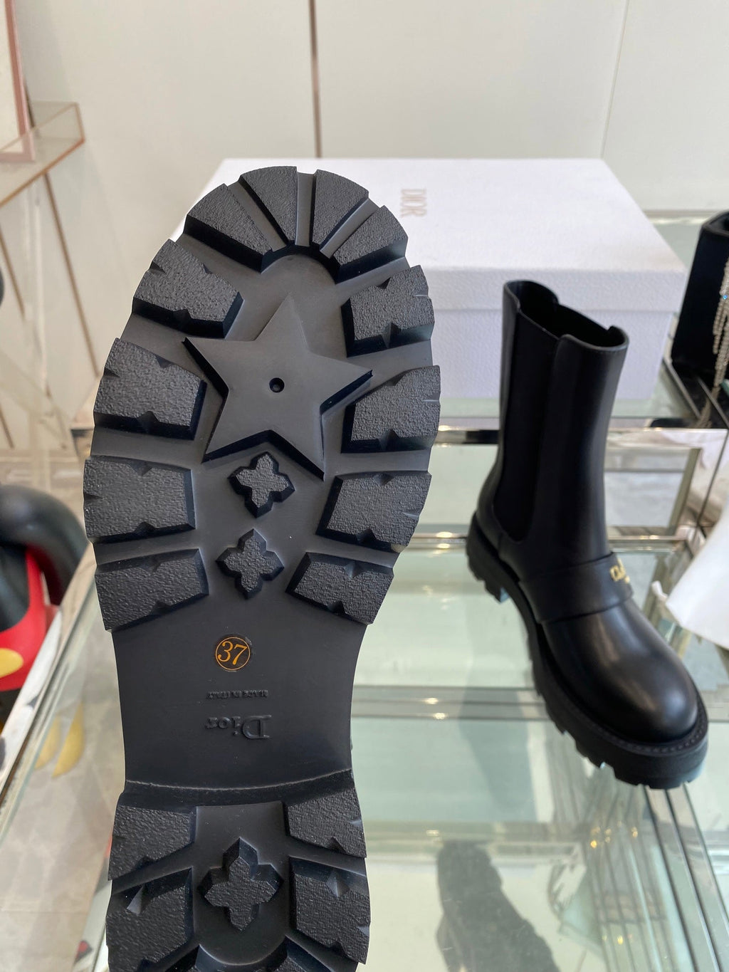 DIOR 25S D-QUEST ANKLE BOOT 35MM IN BLACK CALFSKIN GOLD HARDWARE