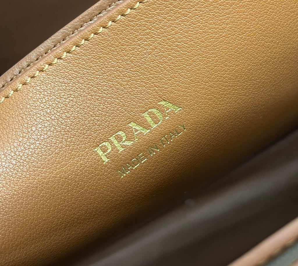 PRADA 25S BUCKLE MEDIUM HANDBAG 35 IN DARK CARAMEL CALFSKIN GOLD HARDWRE