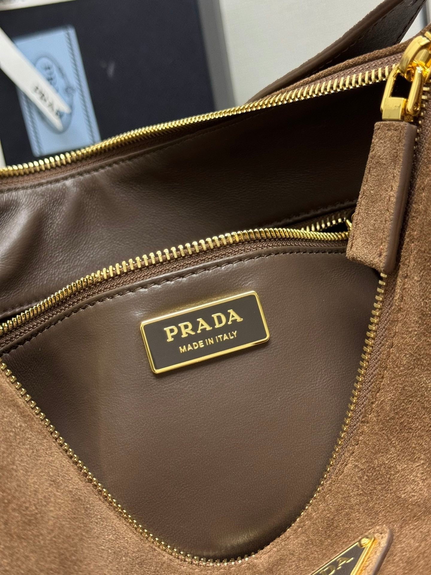 PRADA 25S AIMEE SHOULDER BAG 39 IN BROWN SUEDE