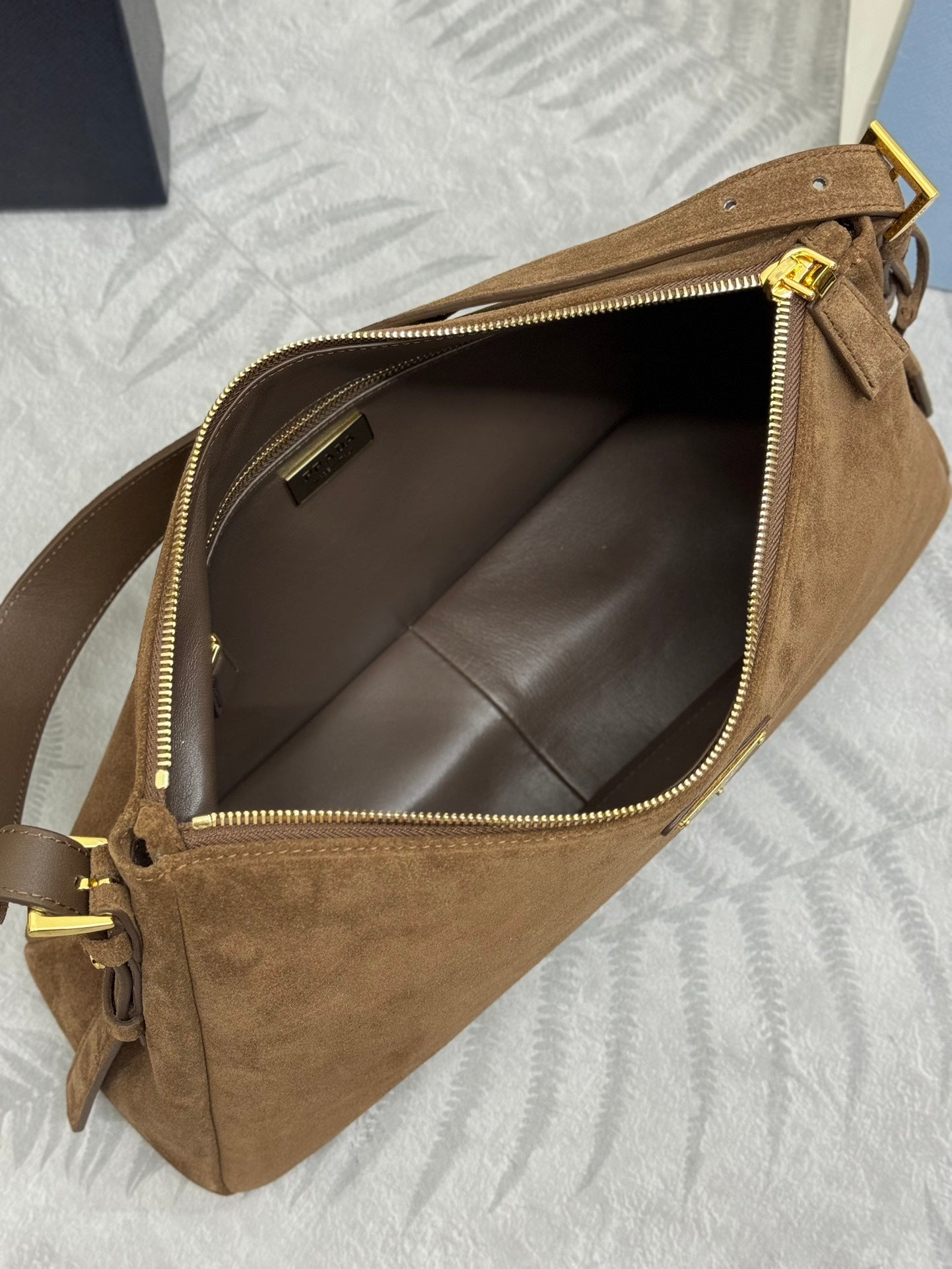 PRADA 25S AIMEE SHOULDER BAG 39 IN BROWN SUEDE