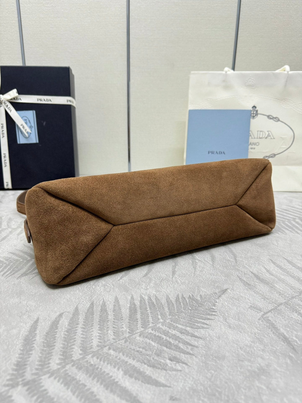 PRADA 25S AIMEE SHOULDER BAG 39 IN BROWN SUEDE