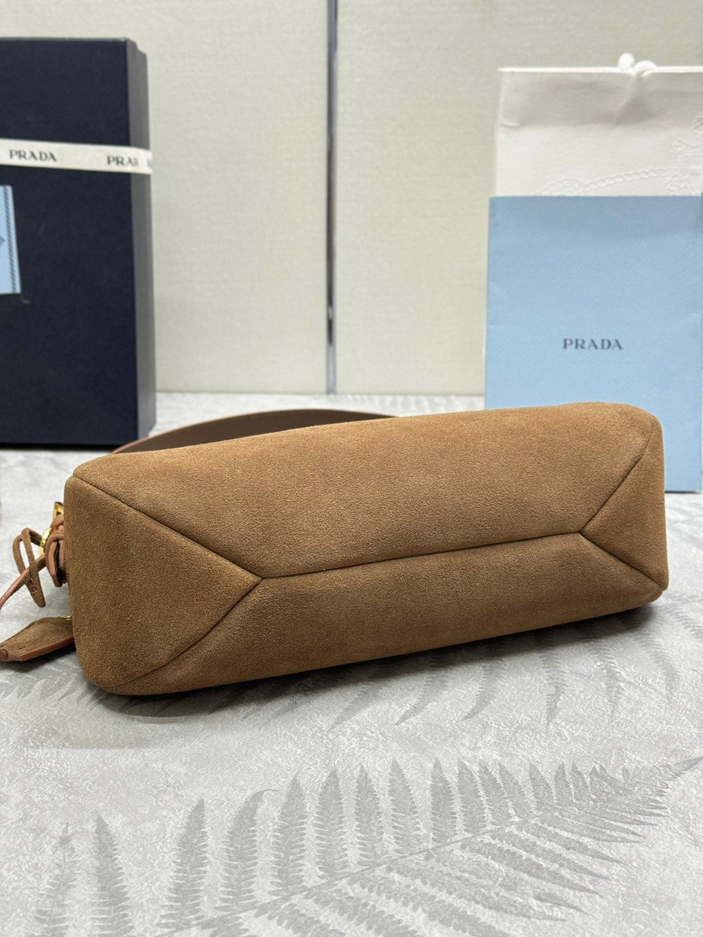 PRADA 25S AIMEE MEDIUM SHOULDER BAG 31 IN BROWN SUEDE