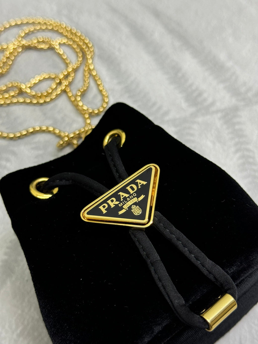 PRADA 25S MINI POUCH 12 IN BLACK VELVET GOLD HARDWARE