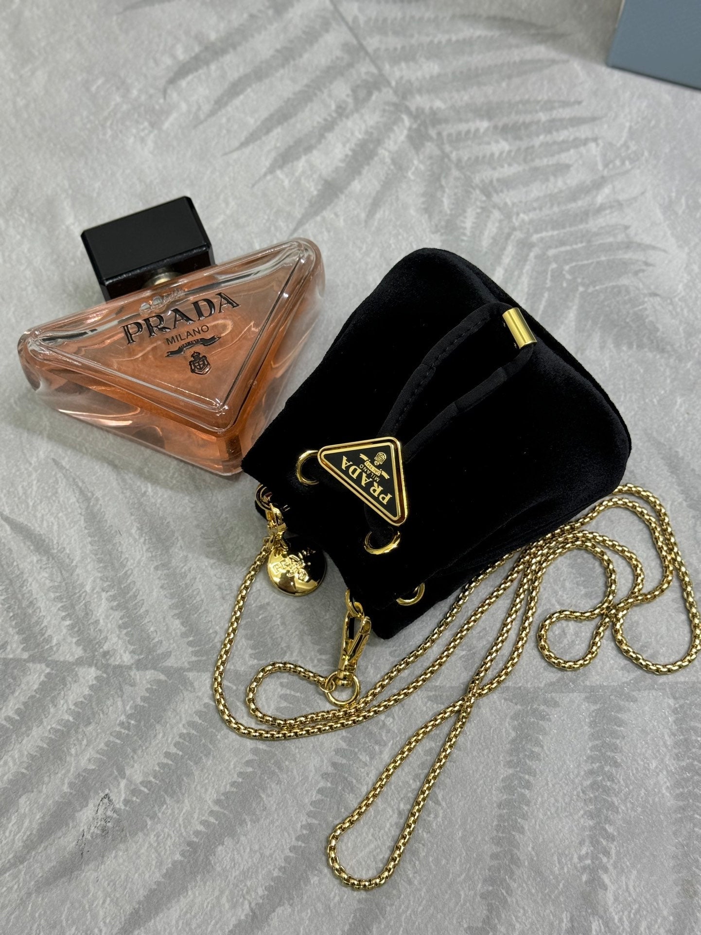 PRADA 25S MINI POUCH 12 IN BLACK VELVET GOLD HARDWRE