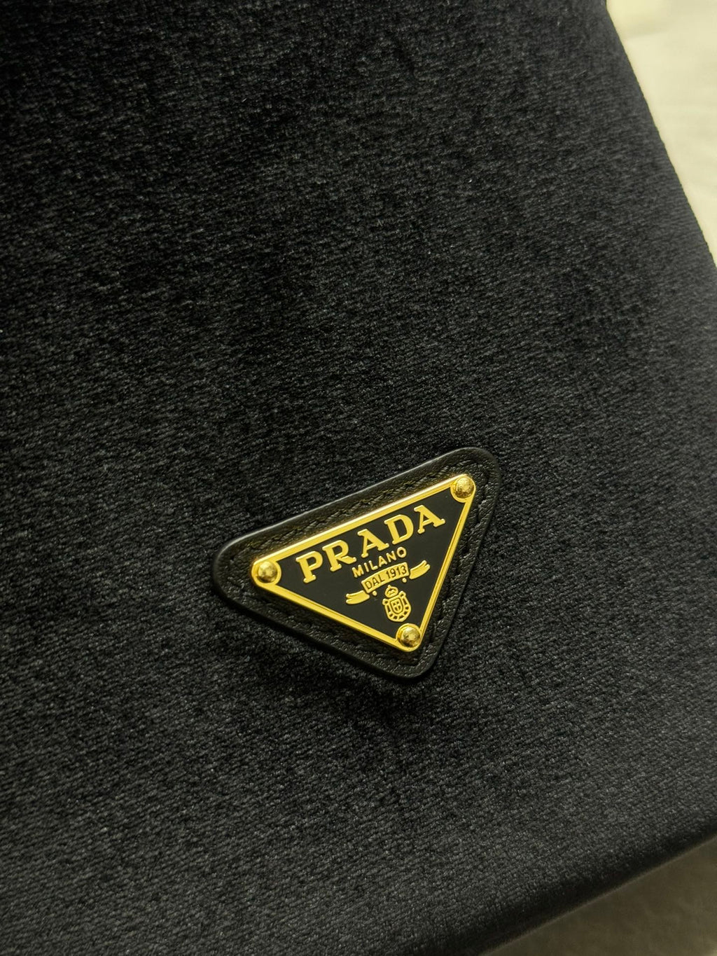 PRADA 25S BUCKET BAG 19 IN BLACK VELVET GOLD HARDWRE