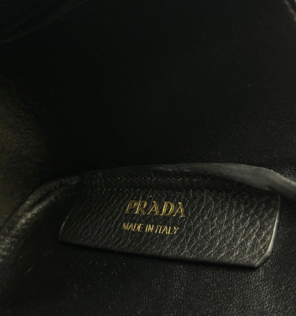 PRADA 25S TOTE MINI BAG 18 IN BLACK CALFSKIN GOLD HARDWARE