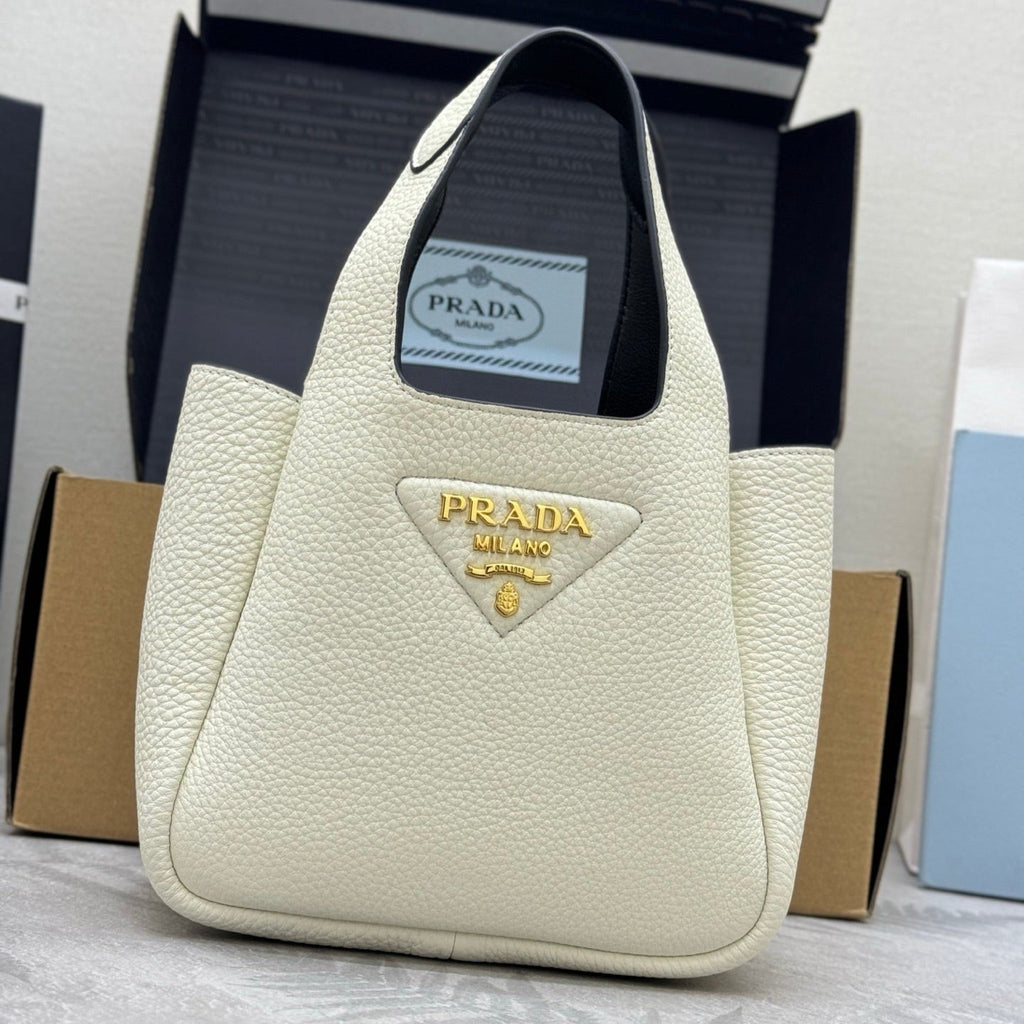 PRADA 25S TOTE MINI BAG 18 IN IVORY CALFSKIN GOLD HARDWRE