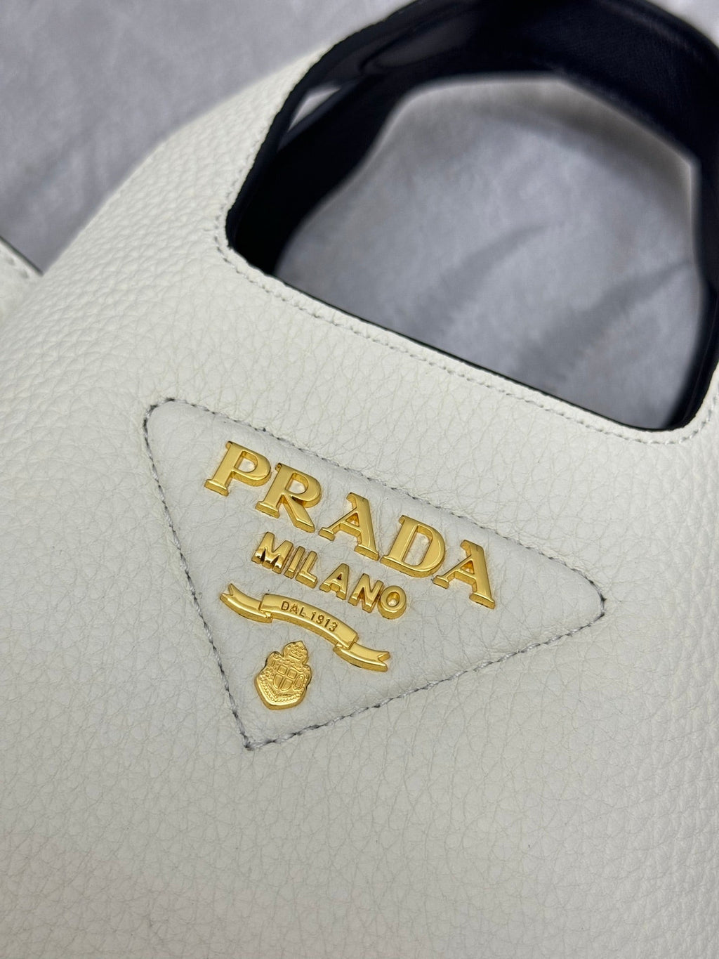 PRADA 25S TOTE MINI BAG 18 IN IVORY CALFSKIN GOLD HARDWARE