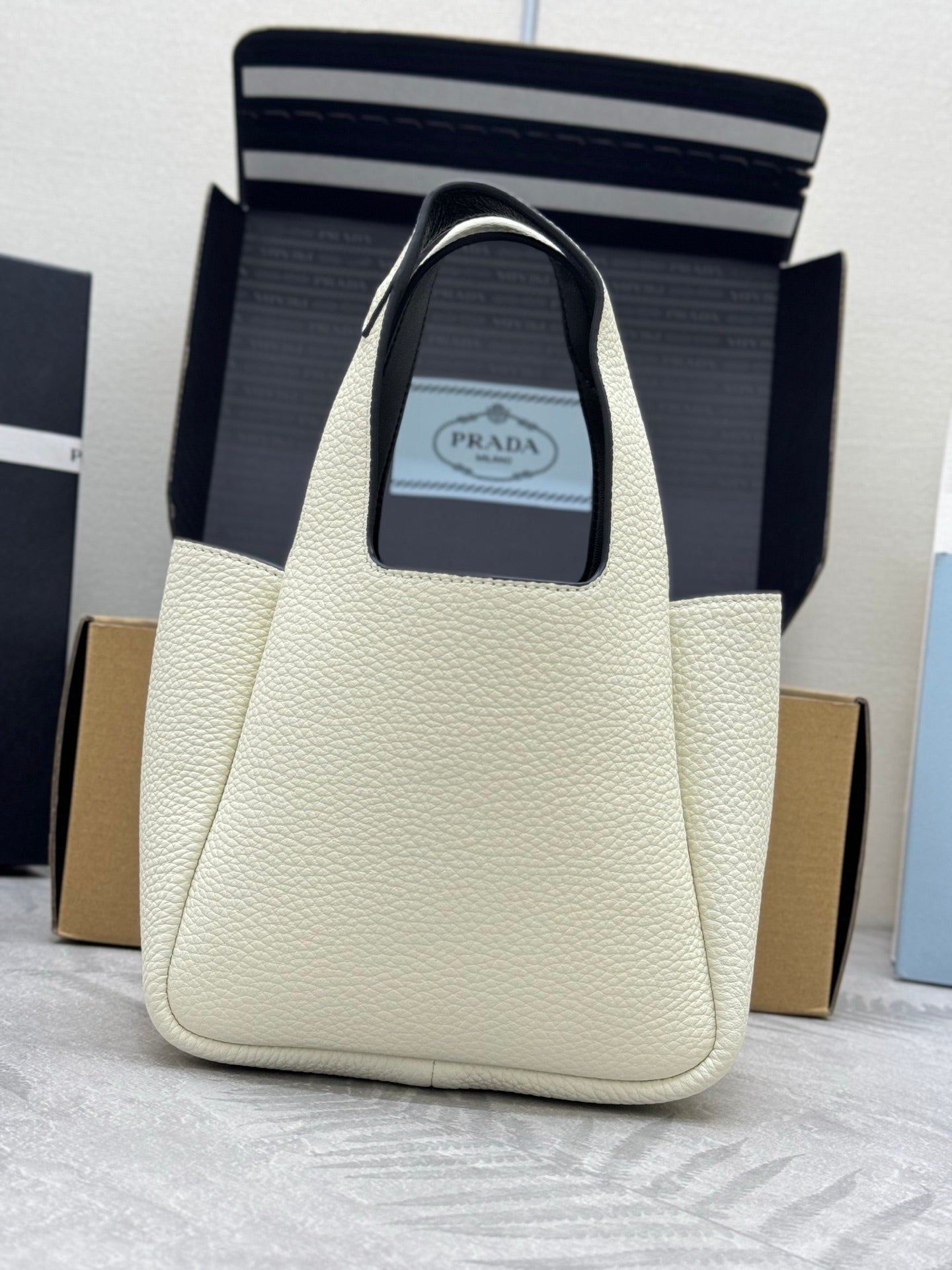 PRADA 25S TOTE MINI BAG 18 IN IVORY CALFSKIN GOLD HARDWARE