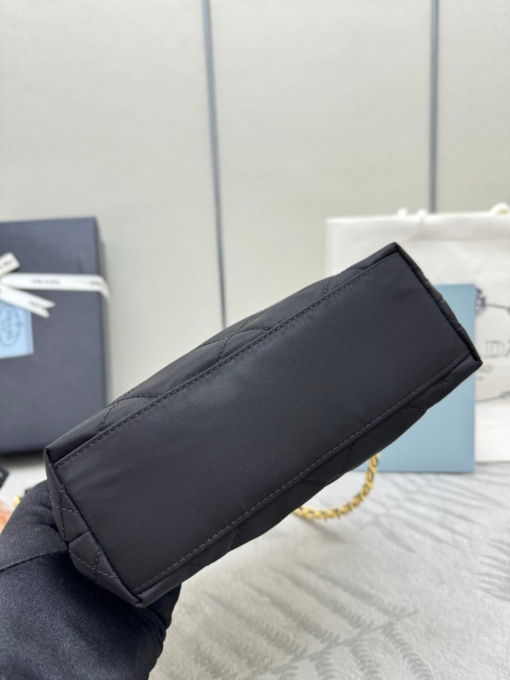 PRADA 25S CROSSBODY BAG 21 IN BLACK NYLON GOLD HARDWRE