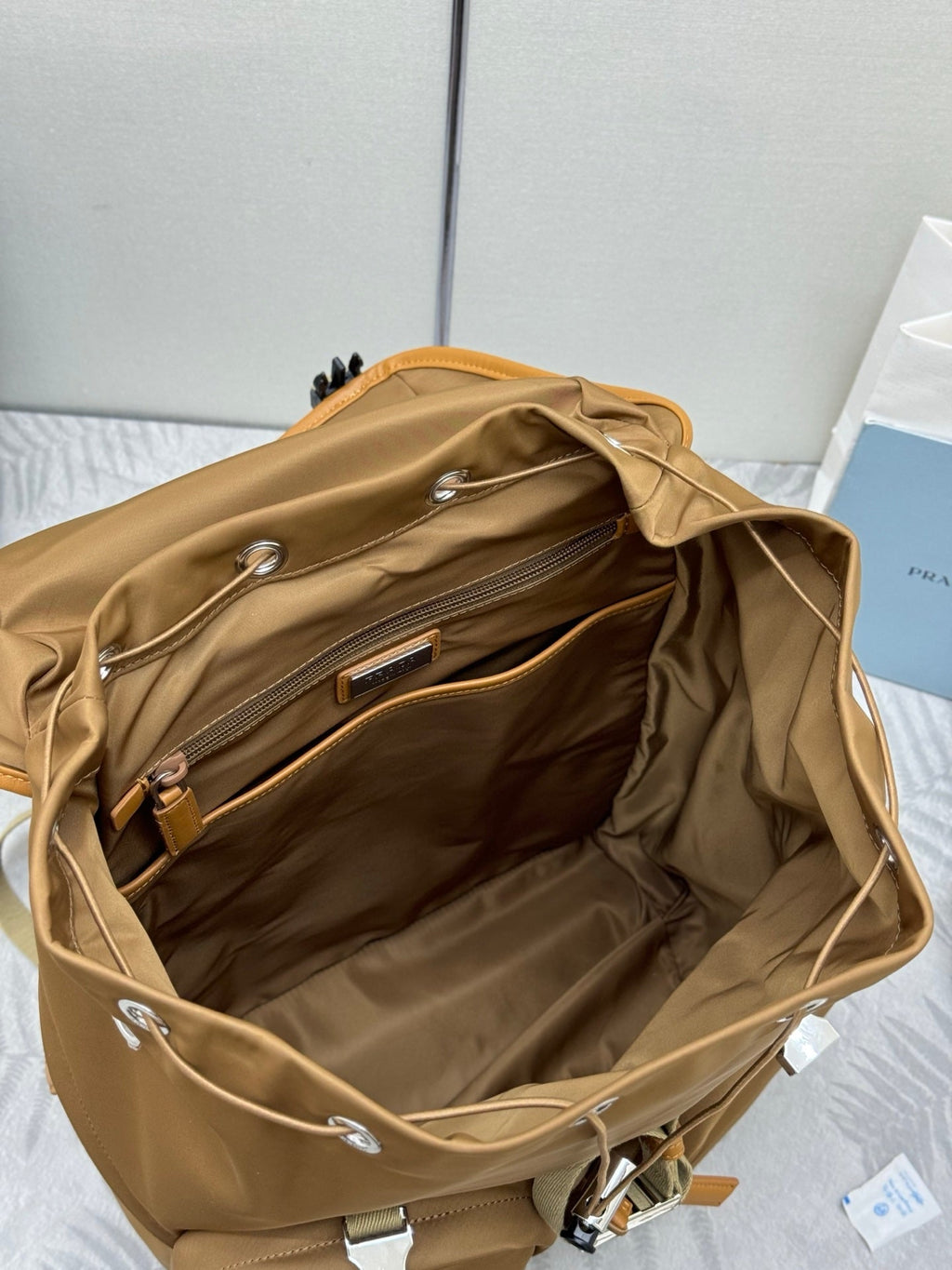 PRADA 25S RE-EDITION 1978 RE-NYLON BACKPACK 52 IN BROWN SILVER HARDWARE