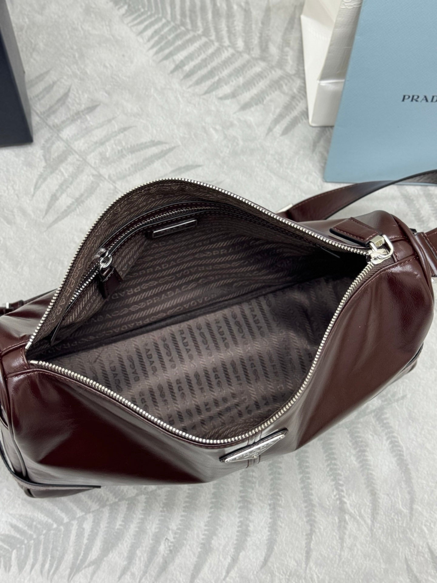 PRADA 25S SHOULDER BAG 35 IN DARK BROWN CALFSKIN SILVER HARDWRE
