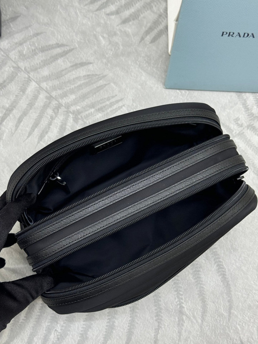 PRADA 25S MEDIUM CLUTCH BAG 26 IN BLACK NYLON SILVER HARDWARE