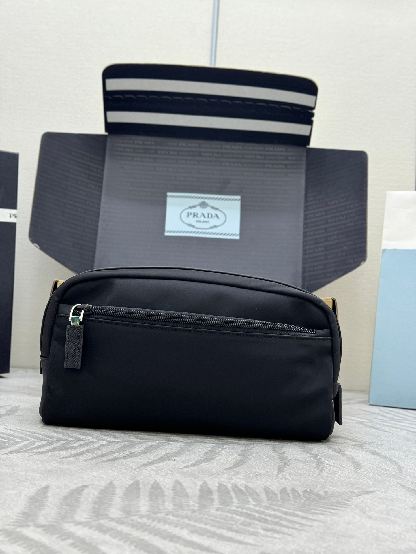 PRADA 25S MEDIUM CLUTCH BAG 26 IN BLACK NYLON SILVER HARDWARE