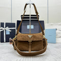 PRADA 25S EXPLORE MEDIUM SHOULDER BAG 30 IN CINNAMON SUEDE WITH FLAP