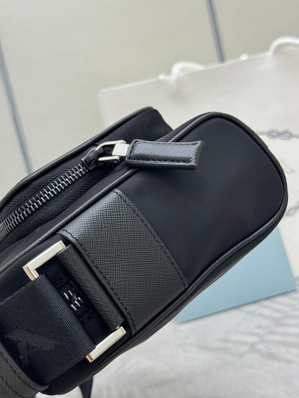 PRADA 25S SHOULDER BAG 24 IN BLACK RE-NYLON SILVER HARDWARE