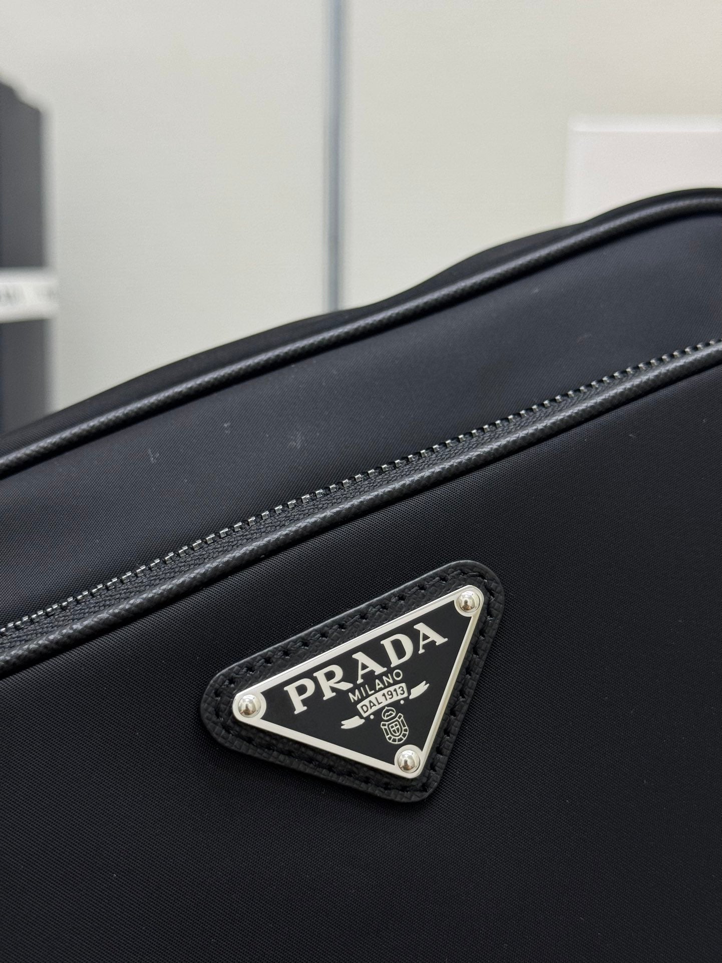 PRADA 25S SHOULDER BAG 24 IN BLACK RE-NYLON SILVER HARDWARE