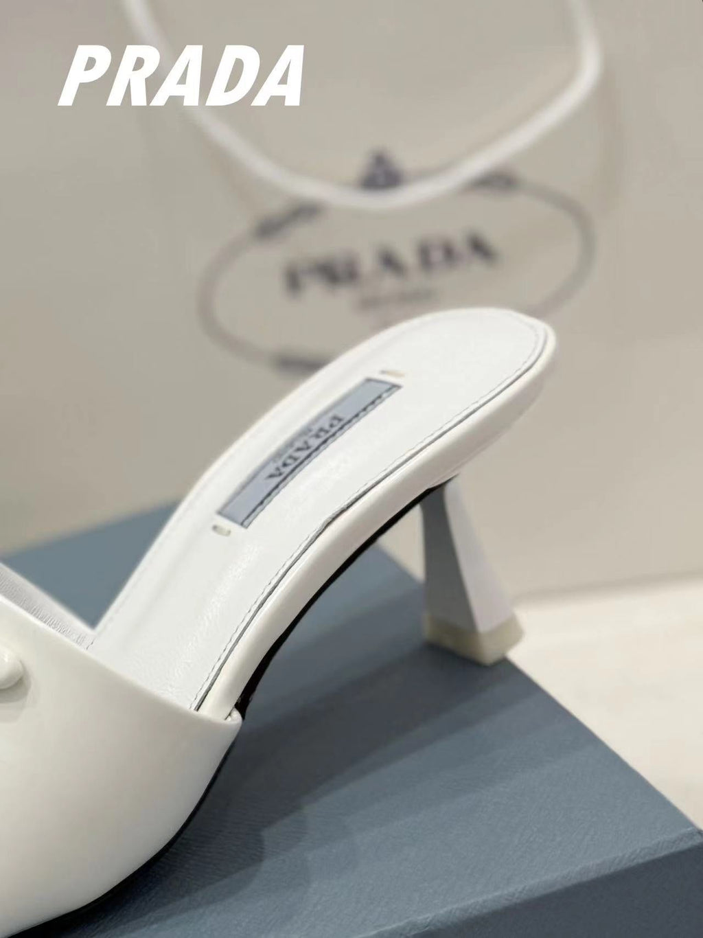 PRA BRUSHED LEATHER HEELED SLIDES WHITE