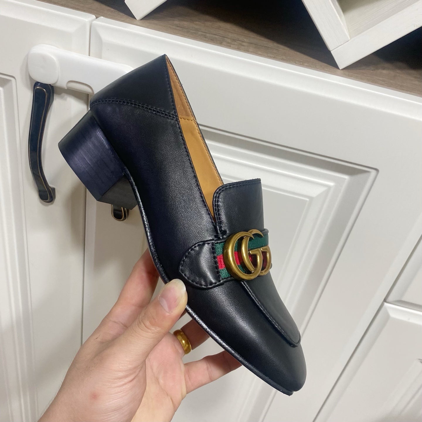 GG LOAFER 35 CM IN BLACK CALFSKIN GOLD HARDWARE