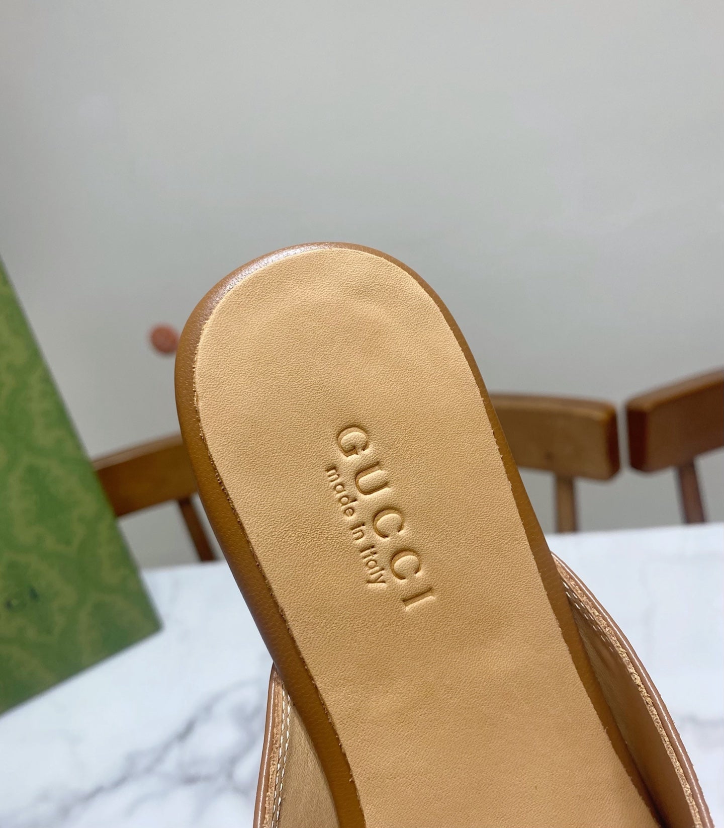 GG MULES IN BROWN LAMBSKIN GOLD HARD WARE